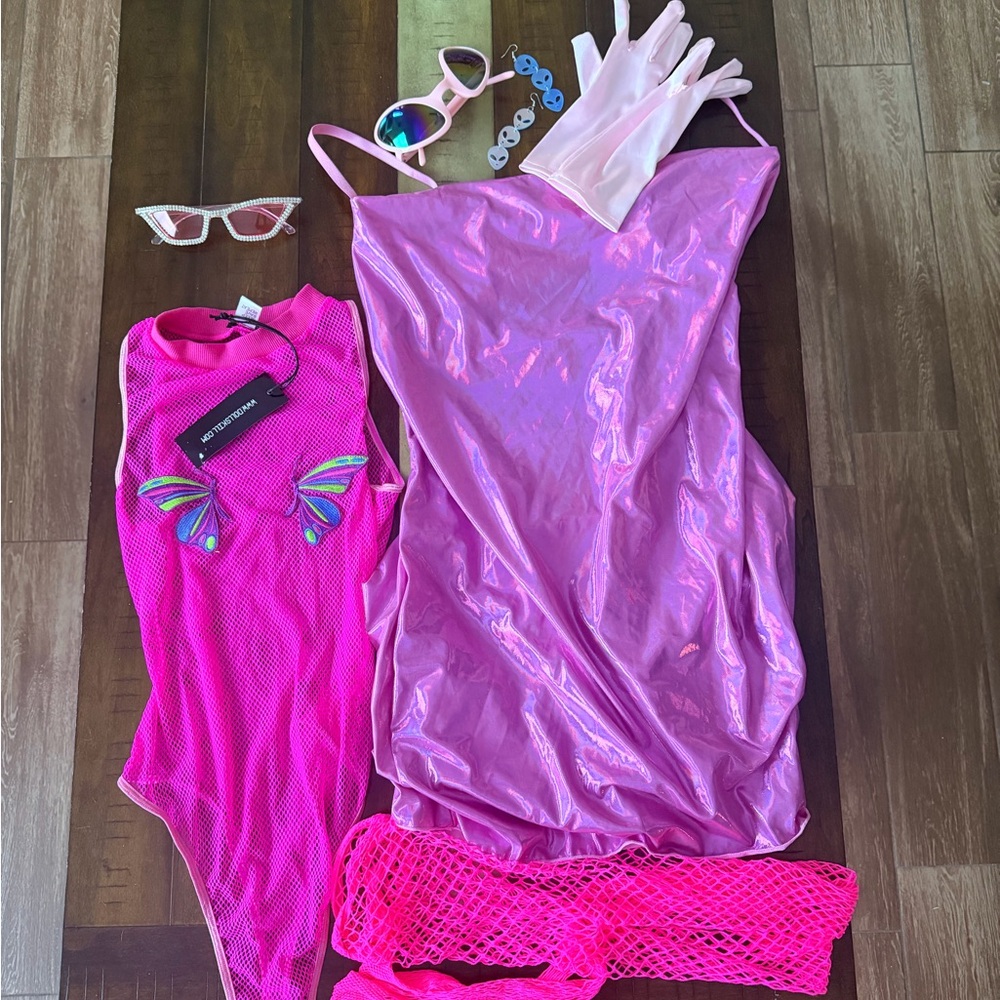 Iheartrave edc festival Pink Shimmer Dress & Accessories Costume
